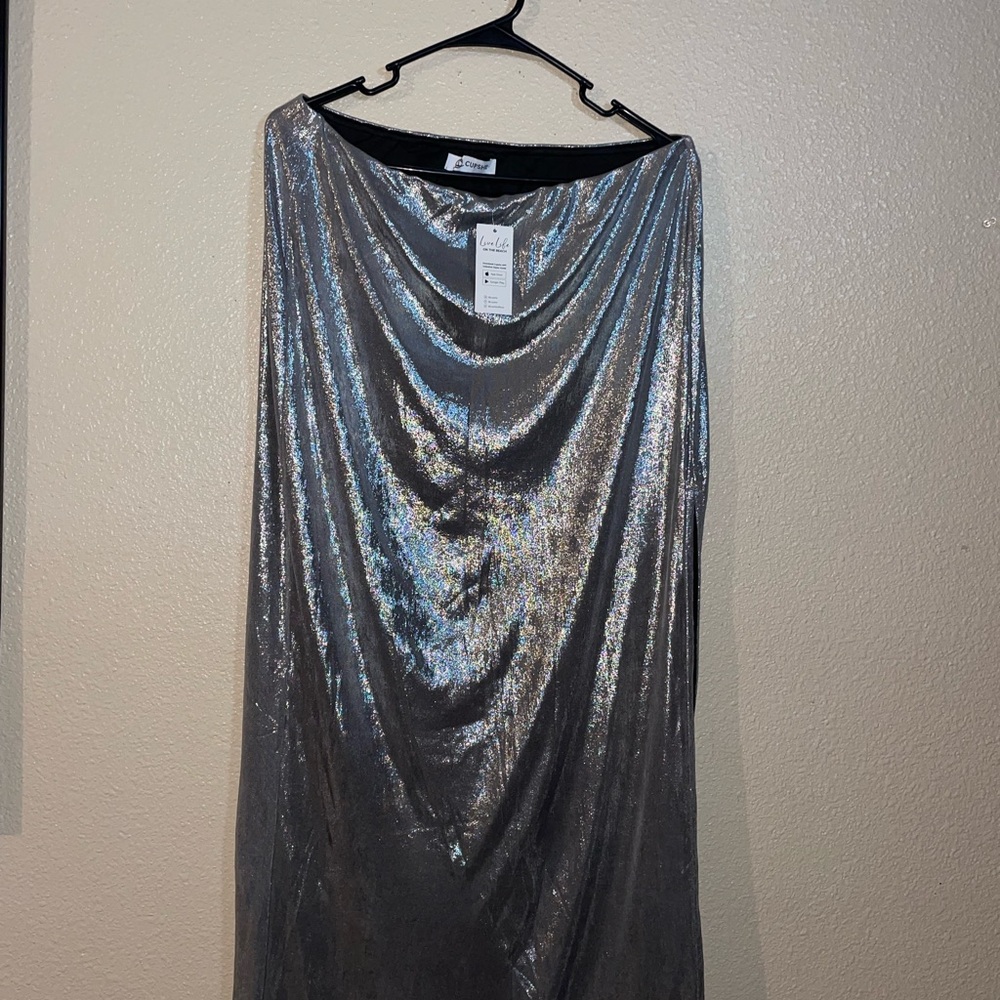 Metallic Silver Draped Maxi Skirt - Women